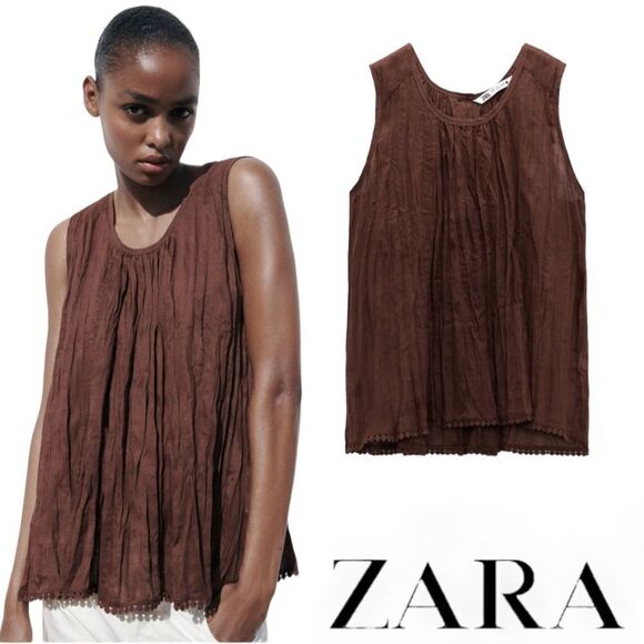 ZARA | Brown | RAMIE PASSEMENTERIE BLOUSE - Picture 1 of 14